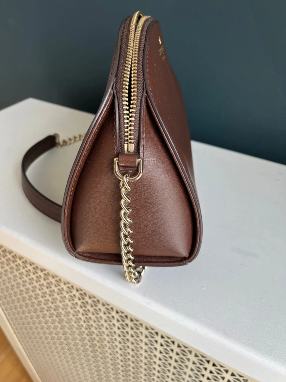 kate spade Brown Leather Half-Moon Shoulder Bag with Gold Chain - Picture 9 of 9